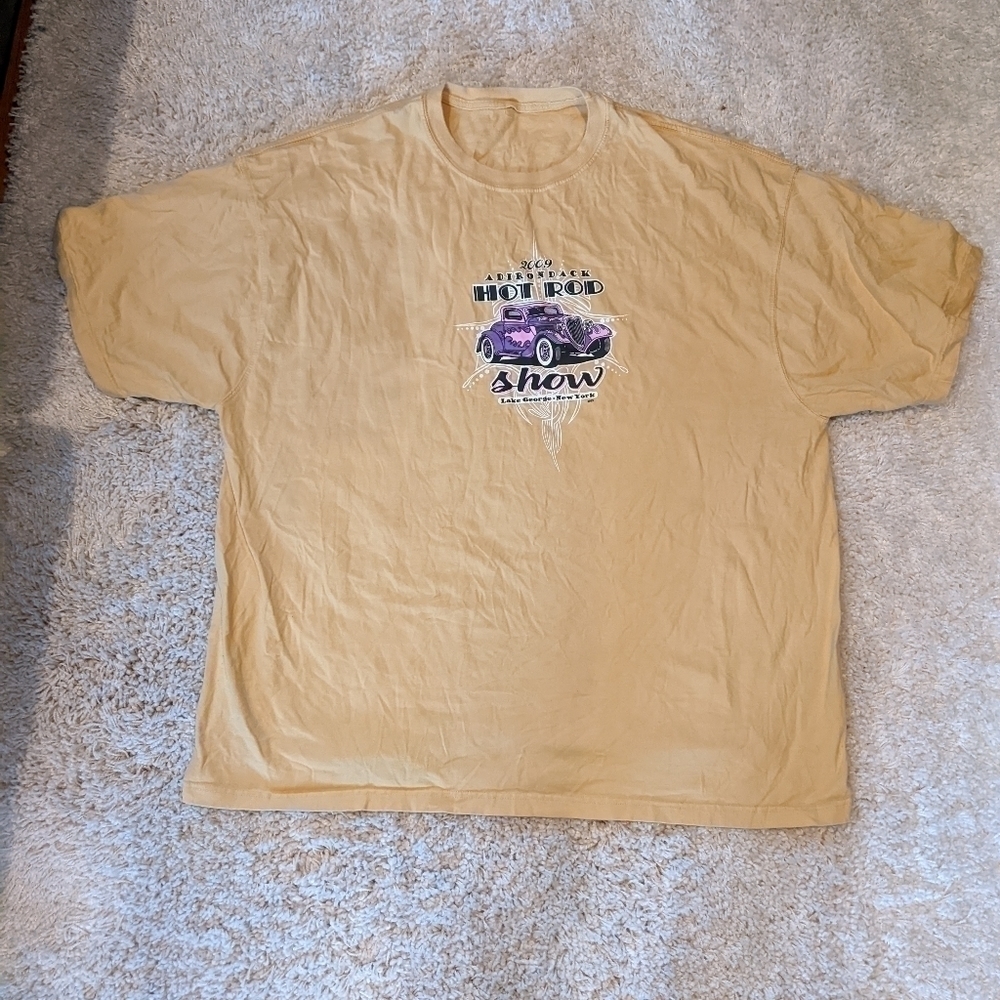 𝅺ADIRONDACK Hot Rod Car Show Lake George NY 2009 T- Shirt Yellow Cotton XXXL